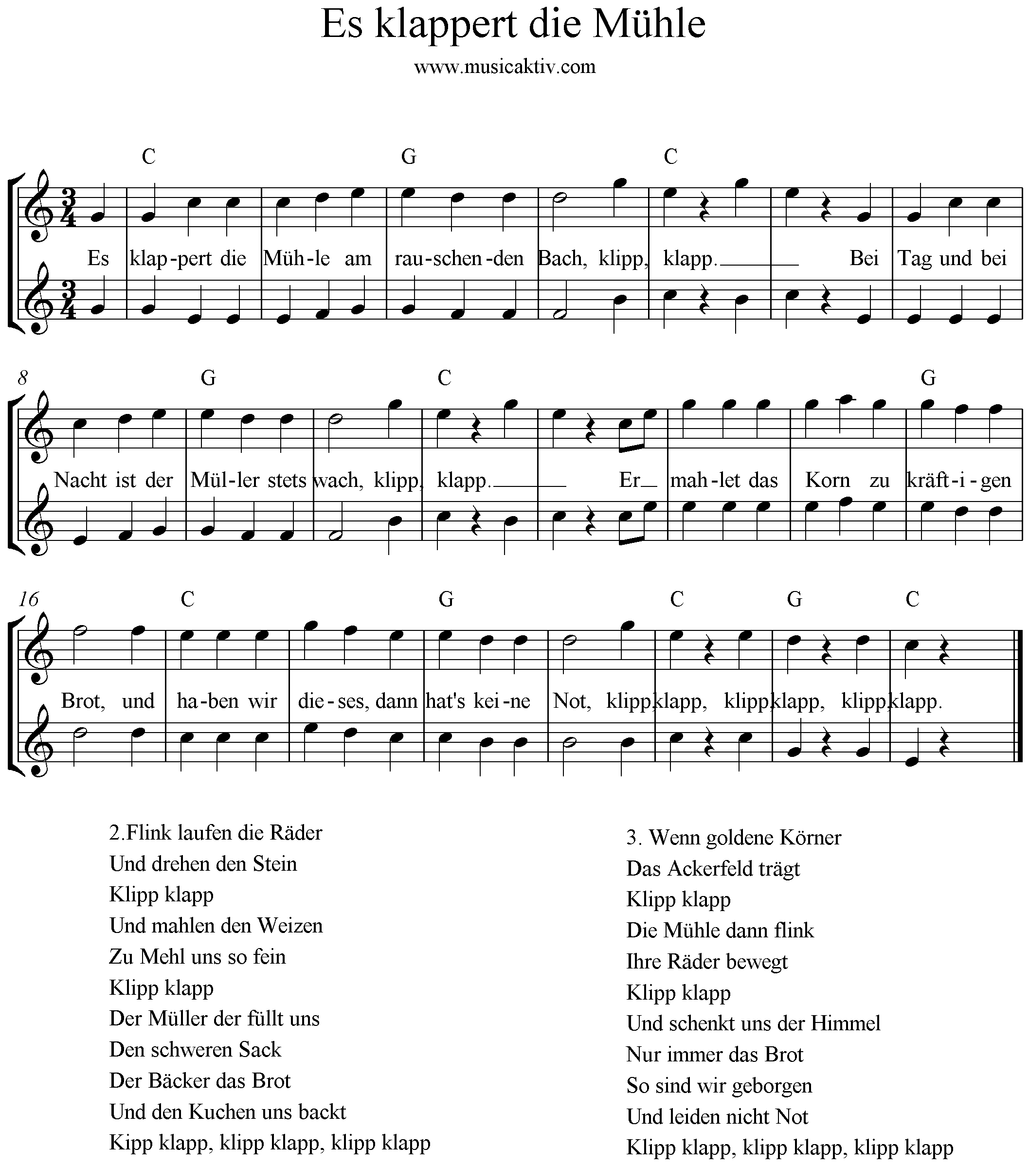 es klappert die mühle am rauschenden bach text pdf